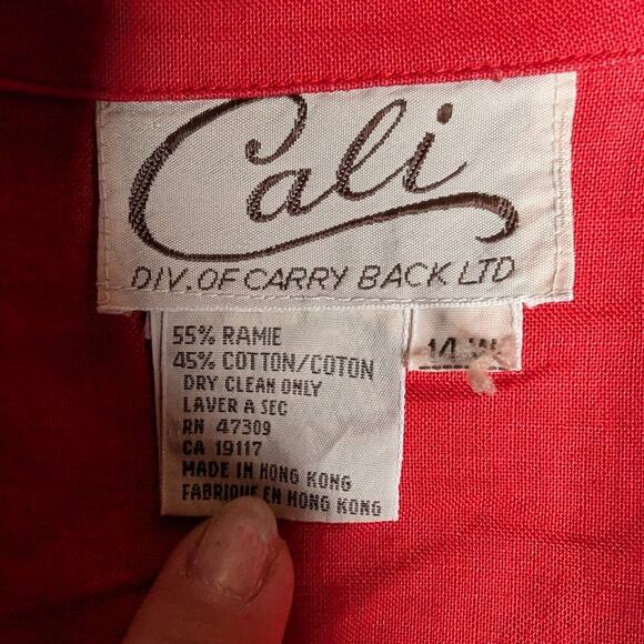 Vtg 1980s Cali Red Ivory Double Breasted Cotton Blend Nautical Blazer Jacket 14W - Picture 4 of 4
